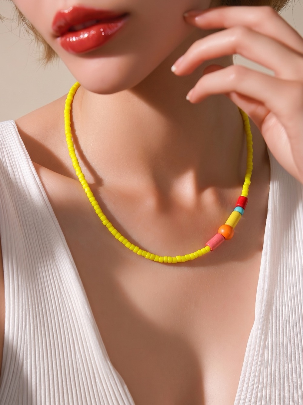 Yellow Beaded Multicolor Accent Necklace - Women Jewelry